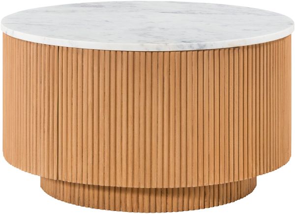 Couchtisch rund Mango 80x80x45 natur lackiert / Marmor weiß BARCELONA #520