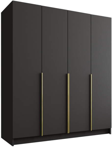 Mirjan24 'Salkor' Drehtürenschrank mit 4 Türen, Laminatplatte, 215 x 58 x 200 cm, Schwarz / Gold, ohne Spiegel