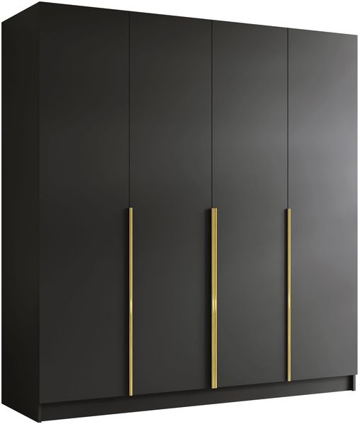Mirjan24 'Salkor' Drehtürenschrank mit 4 Türen, Laminatplatte, 215 x 58 x 200 cm, Schwarz / Gold, ohne Spiegel