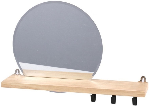 Urban Living Wandspiegel Holzregal mit Rundspiegel Garderobenspiegel 3 Garderobenhaken, elegantes Wandregal mit rundem Spiegel