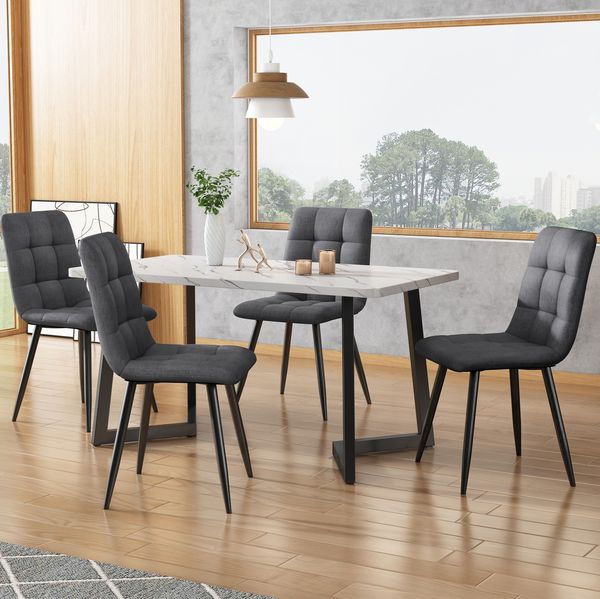Esszimmerstuhl 4er-Set B 44 x T 41 x H 86 cm aus Leinen in Grau mit Metallbeinen, 4er-Set
