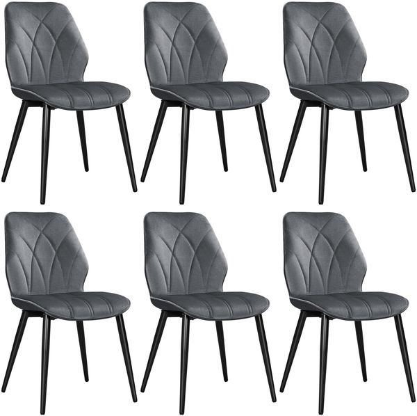 Yaheetech Esszimmerstühle 6er Set Küchenstühle gepolstert Metallbeine bis 136 KG Belastbar Polsterstuhl für Küche/Esszimmer/Schlafzimmer/Restaurant Dunkelgrau/Polyester