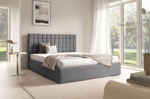 MEBLINI Polsterbett 140x200 mit Lattenrost und Matratze – BALEARO – Grau Samt – Doppelbett mit Bettkasten - Stauraumbett - Kopfteil Bett mit Stauraum