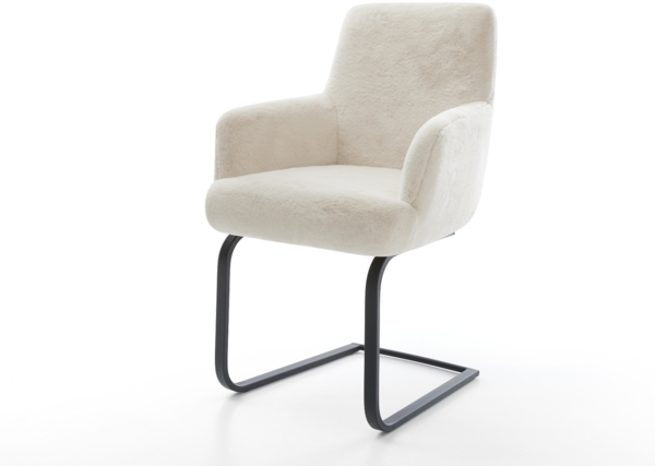 Freischwinger Heira-Flex mit Armlehnen Plüsch Creme-Weiß Freischwinger flach Schwarz Taschenfederkern