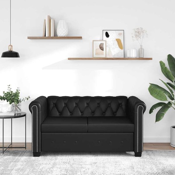 vidaXL Chesterfield-Sofa 2-Sitzer Kunstleder Schwarz 242369