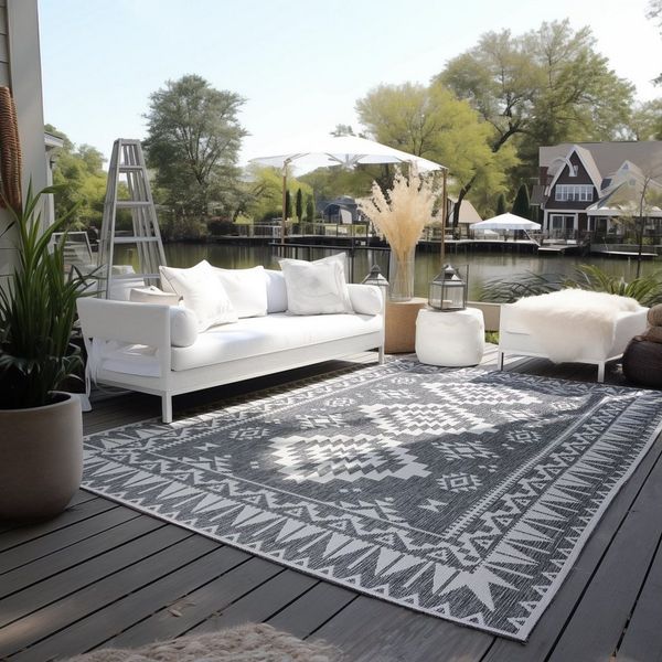 ELLE DECORATION 'Dynamic' Teppich, rechteckig, Höhe: 5 mm, Flachgewebe, In-& Outdoor, wendbar, Silber, 160 x 230 cm (Rechteckig)