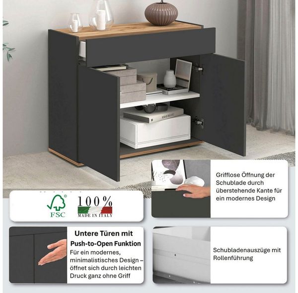INOSIGN Sideboard Garda, Kommode, Schrank, Kredenz, 2 Türen, 1 Schublade,grifflos Breite 80,9 cm Bild 3