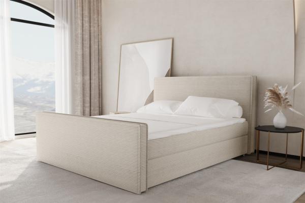 Boxspringbett Schlafzimmerbett CELES 200x220cm Stoff Poso Creme