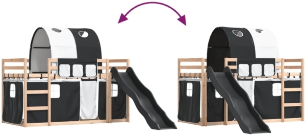 vidaXL Etagenbett mit Rutsche und Gardinen Weiß und Schwarz 80x200 cm 3284143 Bild 10