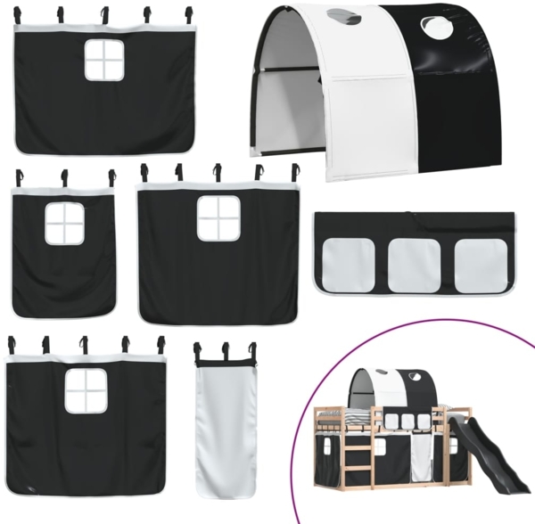 vidaXL Etagenbett mit Rutsche und Gardinen Weiß und Schwarz 80x200 cm 3284143 Bild 4