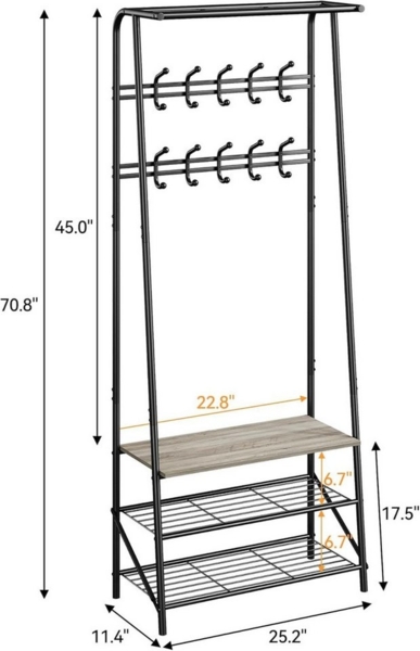 GarveeMore Garderobenständer Garderobenständer Kleiderständer mit Schuhbank,4-in-1 Design Garderobe Bild 2