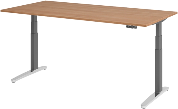 bümö elektrisch höhenverstellbarer Schreibtisch 200x100 cm mit Memory-Steuerung - Design Schreibtisch höhenverstellbar elektrisch, elektrischer Schreibtisch Nussbaum, Gestell graphit/alu, XBHM2E-N-GC