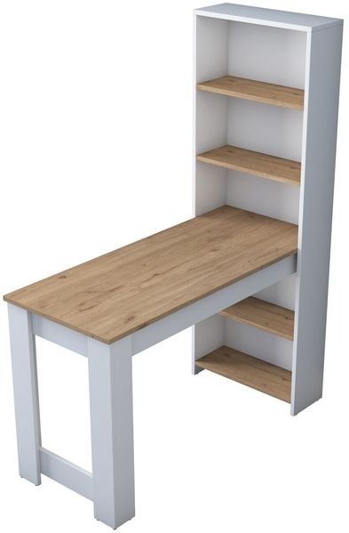 Calicosy Küchentisch mit integriertem Regal Weiß und Holzdekor B120 cm - Weiß