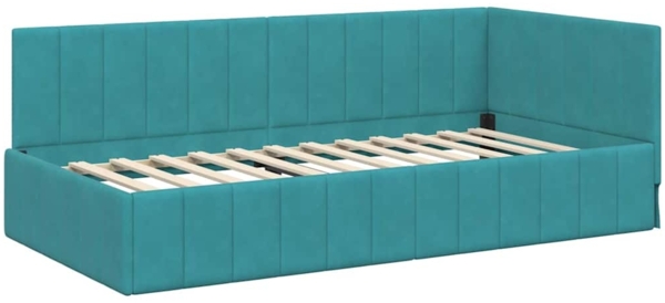 vidaXL Eckbettgestell mit Kopfteil Türkis 100 cm x 200 cm Stoff 42016325