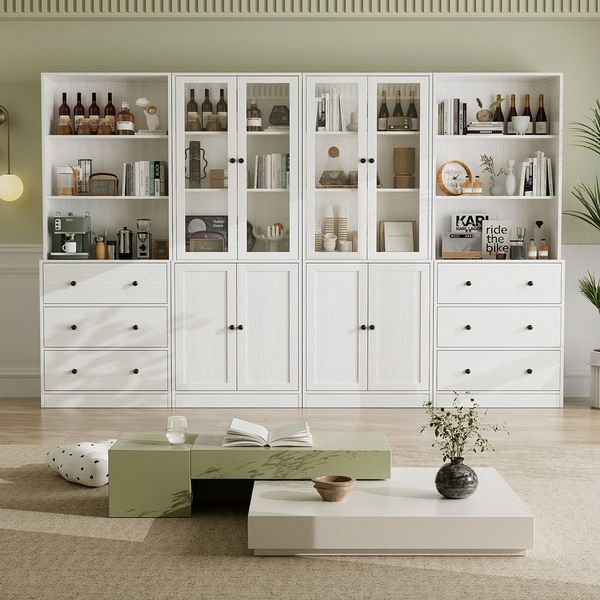 VOWNER Bücherregal 5-stöckiges Bücherregal mit Glastüren, 180 cm Vitrinenschrank, 4-tlg, multifunktionaler Küchenschrank Hochschrank & Buffetschrank