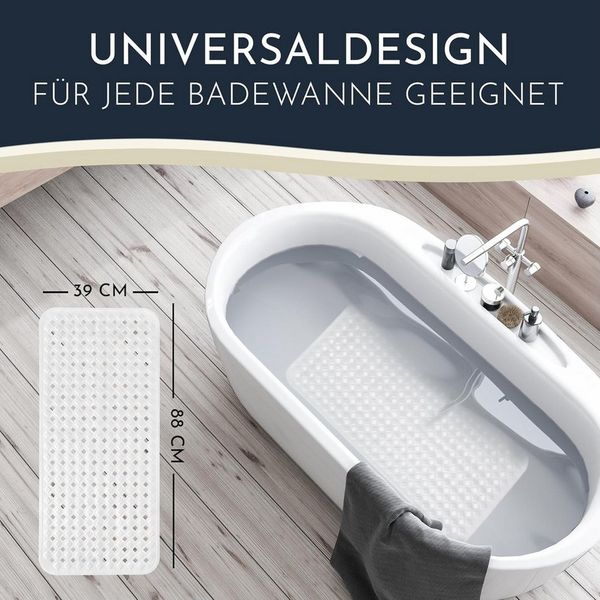 Homerella Badematte rutschfest Hautsensitiv 88x39 cm, INKL. AUFHÄNGUNG, Antirutschmatte Badewanne BPA frei, Duschmatte schimmelresistent & maschinenwaschbar