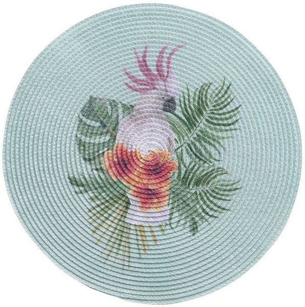 Macosa Home Platzset Tischset 4 Stk. Grün Papagei 35 cm rund Kunststoff Platzsets, (Tisch-Unterlage Tischset Platzdeckchen, abwischbar Tischdeko Tischmatte Platzmatte), abwischbar Tischdeko Tischmatte Platzmatte