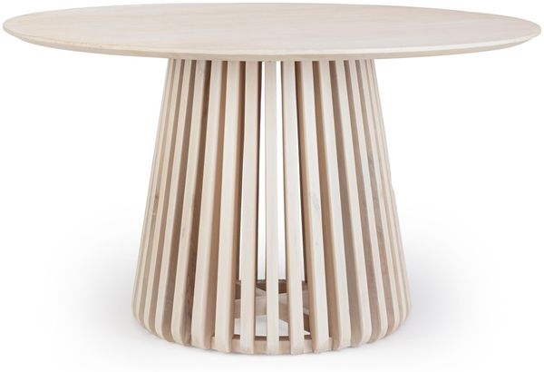 Esstisch Odion Mangoholz, modern rund mit Mittelfuß, natur, Ø 130 cm, für 3–4 Personen