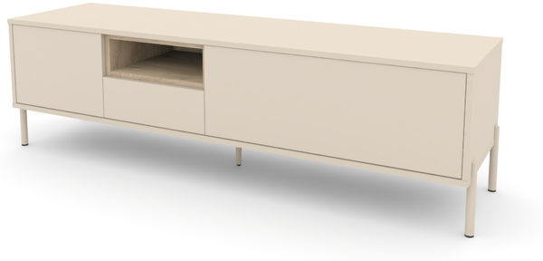 Lowboard HYGGE mit 1 Tür, 1 Schublade, 1 offenes Fach und 1 Klappe, Cashmere Weiß