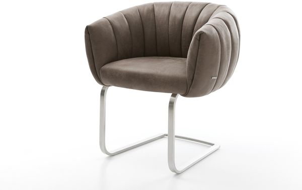 Freischwinger Jada-Flex Mikrofaser Taupe Vintage Freischwinger flach Edelstahl Taschenfederkern