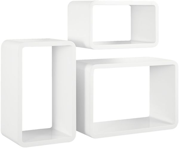 XORA 'CURVE' Wandregal 3er-Set Hochglanz, MDF Weiß, 45 x 30 x 20 cm, hängend montierbar