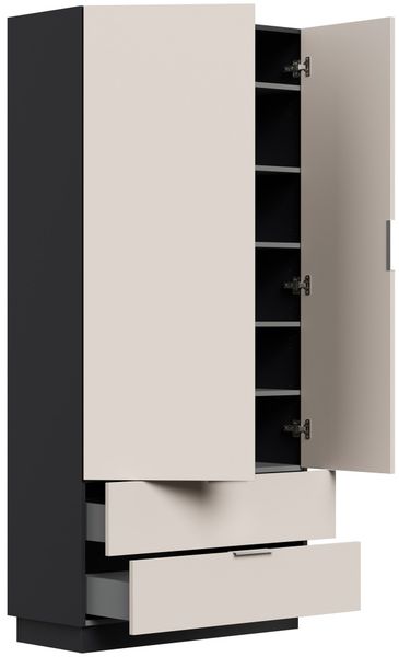 Mehrzweckschrank Castello-L Spiegeltür 2 Softeinzüge 30 Paar Creme-Grafit : Creme / Grafit Bild 6