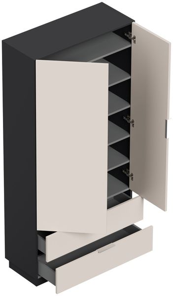 Mehrzweckschrank Castello-L Spiegeltür 2 Softeinzüge 30 Paar Creme-Grafit : Creme / Grafit Bild 7