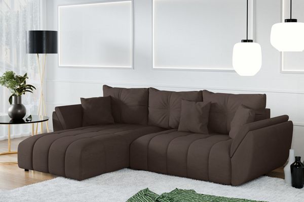 AX LIVING L Form braune Ecksofa Verciani Schlaffunktion Bettkasten 280