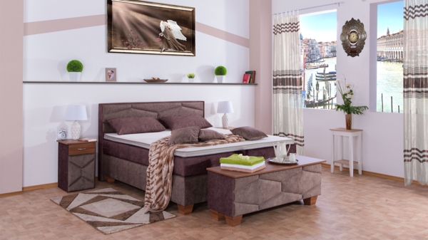Meisterbetten Boxspringbett Fabi 120x220 in DS-Brombeere in DS-Sand, Matratzenbezug Nano, Komfortschaum-Topper