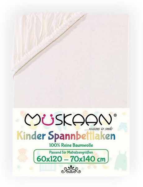 Müskaan Spannbettlaken Kinder Spannbetttuch 60x120 - 70x140 cm Bettlaken Tuch 100% Baumwolle, Jersey, Gummizug: Rundumgummizug, Matratzen Bezug bis 12cm Matratzenhöhe