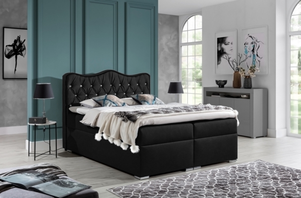 99rooms Figaro Boxspringbett Velours ROYAL VELVET Schwarz 140x200 cm