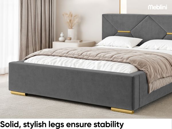 MEBLINI Polsterbett 160x200 ohne Lattenrost ohne Matratze – LIZZY – Dunkelgrau Samt – Doppelbett ohne Bettkasten - Stauraumbett - Kopfteil Bett ohne Stauraum Bild 5