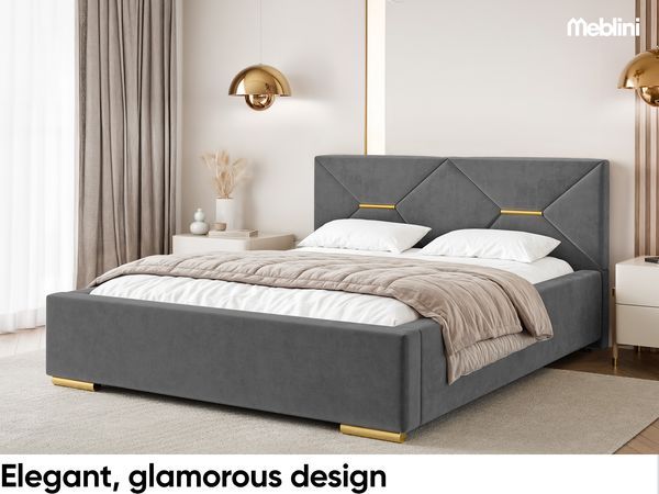 MEBLINI Polsterbett 160x200 ohne Lattenrost ohne Matratze – LIZZY – Dunkelgrau Samt – Doppelbett ohne Bettkasten - Stauraumbett - Kopfteil Bett ohne Stauraum Bild 3