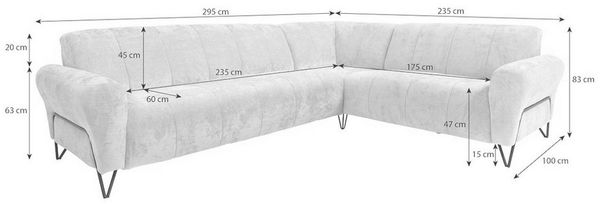 Beautysofa Ecksofa mit Metallbeine in schwarzer VOLARE L, mit höchstem Sitzkomfort, ohne Schlaffunktion Bild 3