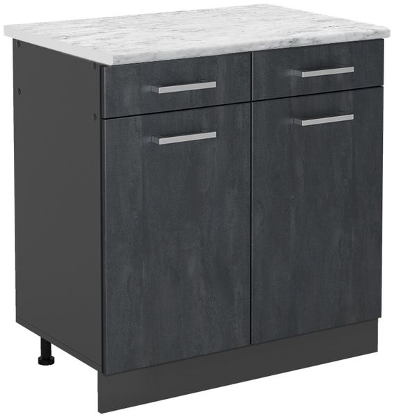 Küchenunterschrank R-Line Schwarz Beton 80 cm AP Marmor Vicco