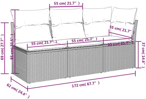 vidaXL Gartensofa mit Kissen 3-Sitzer Schwarz Poly Rattan 366014 Bild 11
