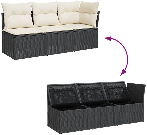 vidaXL Gartensofa mit Kissen 3-Sitzer Schwarz Poly Rattan 366014 Bild 7