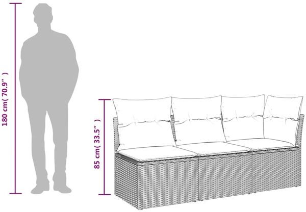 vidaXL Gartensofa mit Kissen 3-Sitzer Schwarz Poly Rattan 366014 Bild 10