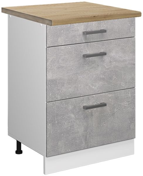 Küchenunterschrank R-Line Beton 60 cm mit Schubladen, AP Eiche Vicco