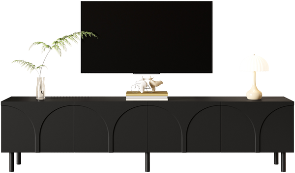 Dreidimensional geschwungenen Linien,TV-Schrank Lowboard Vier Türen zwei separate Staurräume Metallfüße Wohnzimmer