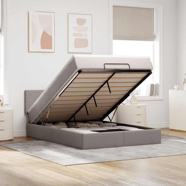 vidaXL Ottomanische Bett mit Matratze & LEDs Taupe 140x190 cm Stoff 3312226