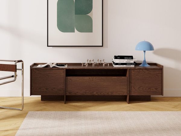 Beautysofa TV-Schrank JUNI mit 3 Türen und offener Ablage (Push-to-Open-Funktion, im Japandi-Stil)