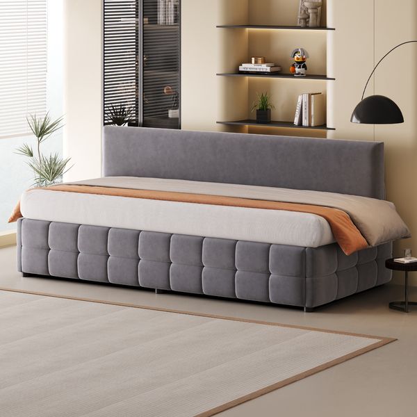 Kinderbett 90x200 cm – gepolstertes Schlafsofa mit hydraulischem Stauraum, Samtbezug und Rückenlehne,Grau