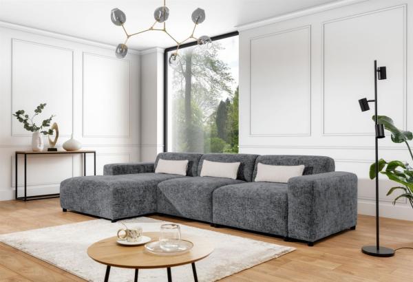 Ecksofa Designersofa ROMY MAX in Stoff Enjoy Me Grau Ottomane Links