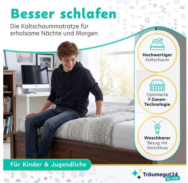 Kindermatratze und Babymatratze 70x140cm - mit zwei Liegeseiten & waschbarem Bezug, Träumegut24, 11 cm hoch, 9 cm Kernhöhe, Wendematratze mit atmungsaktiver Klimafaser