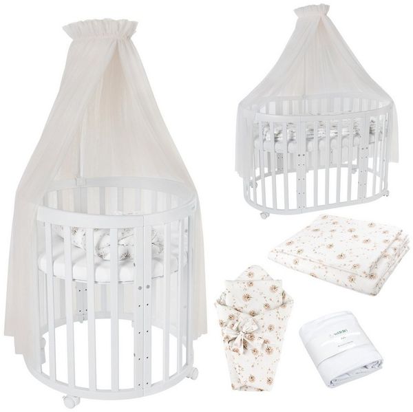 Waldin Babybett Mobiles Babybett OWAL aus Holz 7in1 mit Matratze, mitwachsend