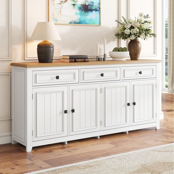 Merax Sideboard mit großzügigem Stauraum, Anrichte im modernen Minimalismus (160 x 35 x 76 cm, 1 St), Kommode mit 3 Schubladen, 4 Türen & verstellbaren Einlegeböden