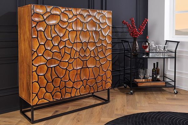riess-ambiente Highboard VULCANO 120cm braun / schwarz (Einzelartikel, 1 St), Massivholz · Metall · Anrichte · Kommode · 3D-Front · Modern Design
