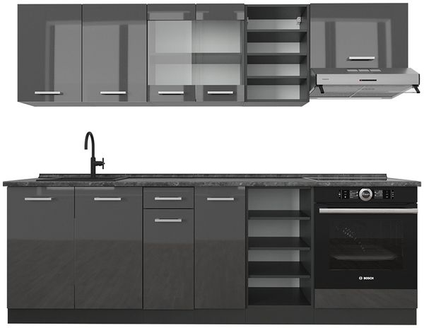 Küchenzeile R-Line Anthrazit Hochglanz/Anthrazit 240 cm , AP Anthrazit Vicco