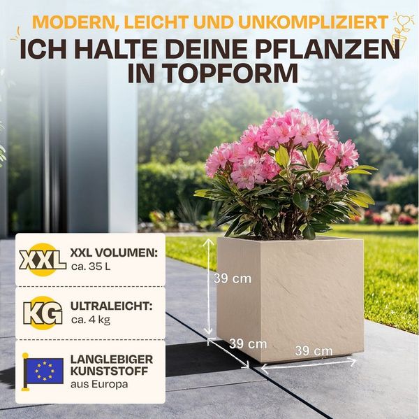ONDIS24 Pflanzkübel Pflanzkübel Blumenkübel Blumentopf Vulkan 40, Gestein/Basalt/Graphit Optik mit Wasserspeicher